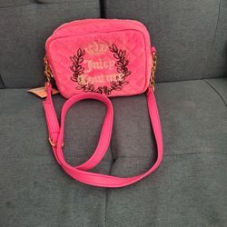 Juicy Couture Royal Couture Hot Pink Quilted Velour Crossbody Bag Purse Camera