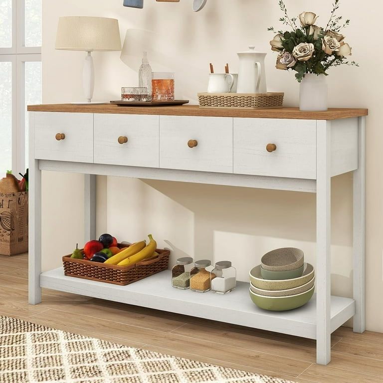 Farmhouse Console Table, 55" Wood Entryway Table, Narrow Long Sofa Table, Behind Couch Table for Living Room, Foyer Table with 4 Drawers and Storage S