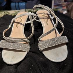 Nina Size 8M Glass Upper Heel with Composition Leather Sole Rhinestones Women's