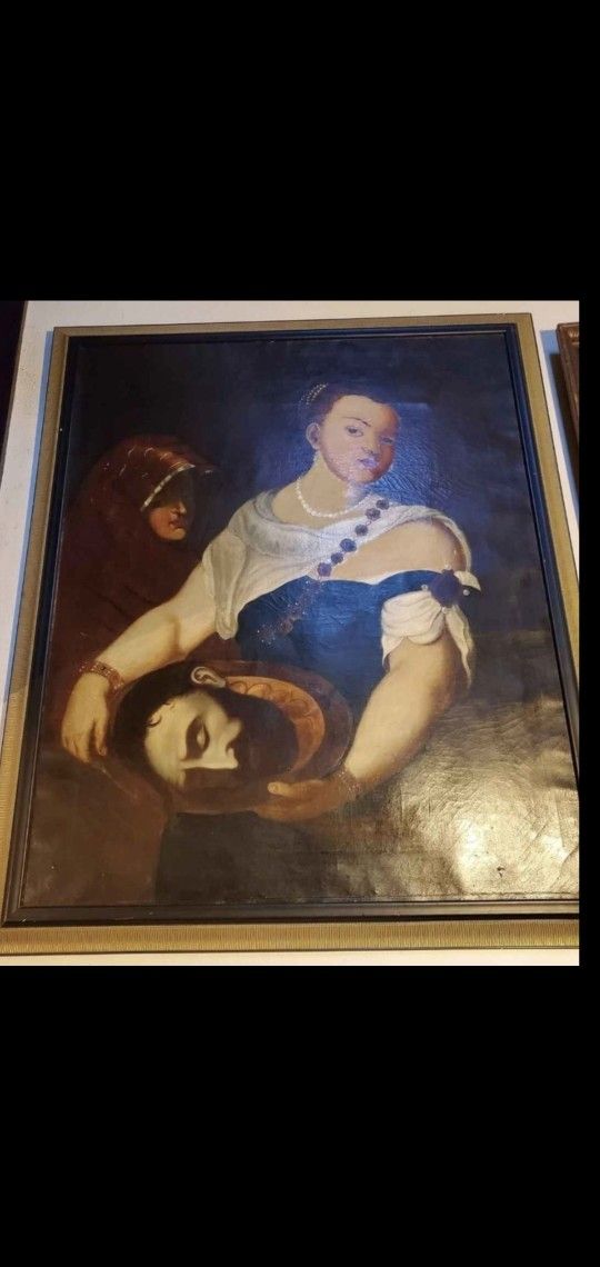 VINTAGE RARE OIL PAINTING ON CANVAS LARGE IN SIZE 42INCHS WIDTH AND HEIGHT 50INCHES 