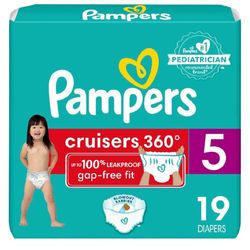 4 Bag x Pampers Diapers - Cruisers 360 - Size 5, 19 Count, Babyproof up to 100% Leakproof Pull-On Diaper