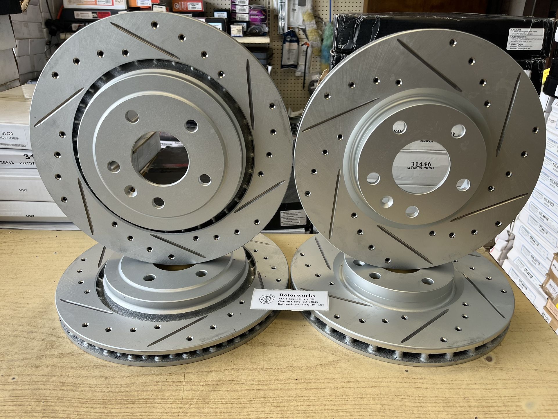 Chevy Corvette Stingray 14-19 Front & Rear Drill Slot Rotors Ceramic Brake Pads