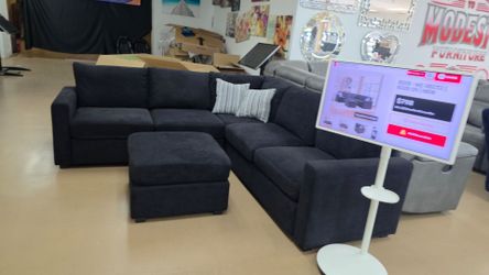 Dark Black Fabric Sectional Sofa with Ottoman!!