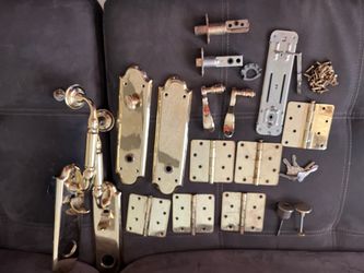 Vintage solid brass double entry door hardware set 18 inches handles Baldwin locks and keys Vintage solid brass double entry door hardware set 18 inch