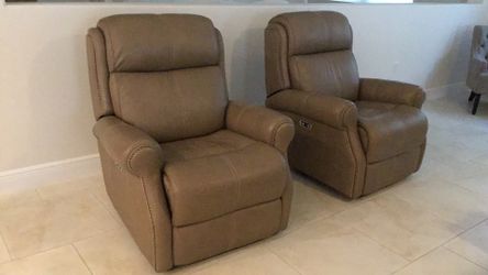 2 Bernhardt leather power Recliners with USB ports .
