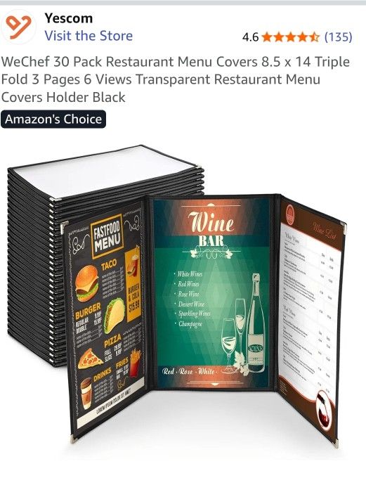 8 1/2 X 14 Restaurant Menu Covers 30 Pk