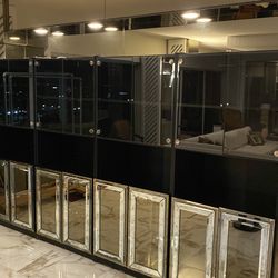 Tall Black Display Cabinets / Bookcases w/ Glass & Mirror Doors – $20 Each (Set of 4)
