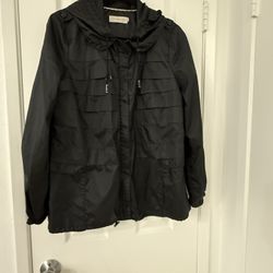 Tory Burch Windbreaker with Hood, Black, Size 8