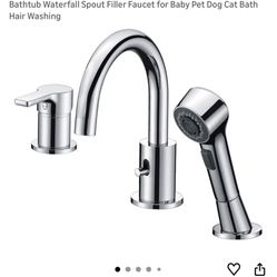 CREA Bathroom Faucet 3 Hole Bathtub Widespread Sink Faucets Chrome with Shower Diverter Pull Out Shower Head Roman Bathtub Waterfall Spout Filler Fauc