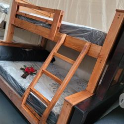 LITERA DE MADERA DE PINO CON COLCHONES INCLUIDOS MUY MACIZA