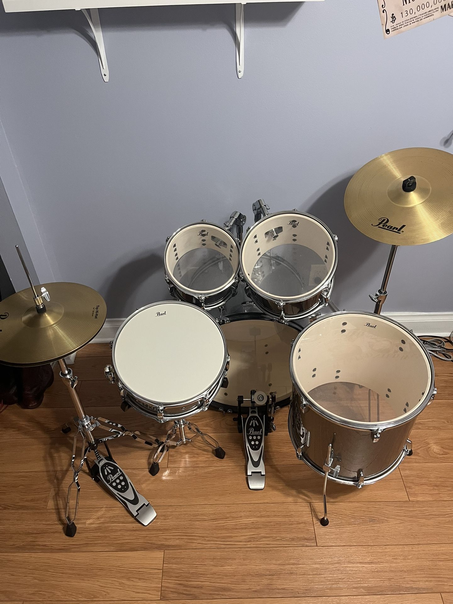 pearl roadshow complete 5 pc drum set cymbals included