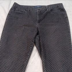 Checkered Print Stretch Pants Size 14