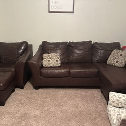 Leather sectional and loveseat with ottoman
