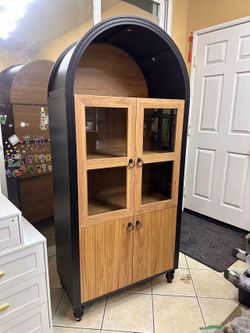 Arched Black and Wood Display Cabinet