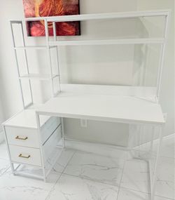 White and gold Computer Desk
