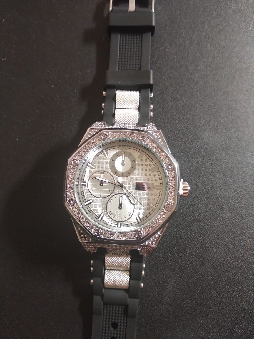Montres Carlo Silver Iced Out Silicone Bullet Watches New Large Face