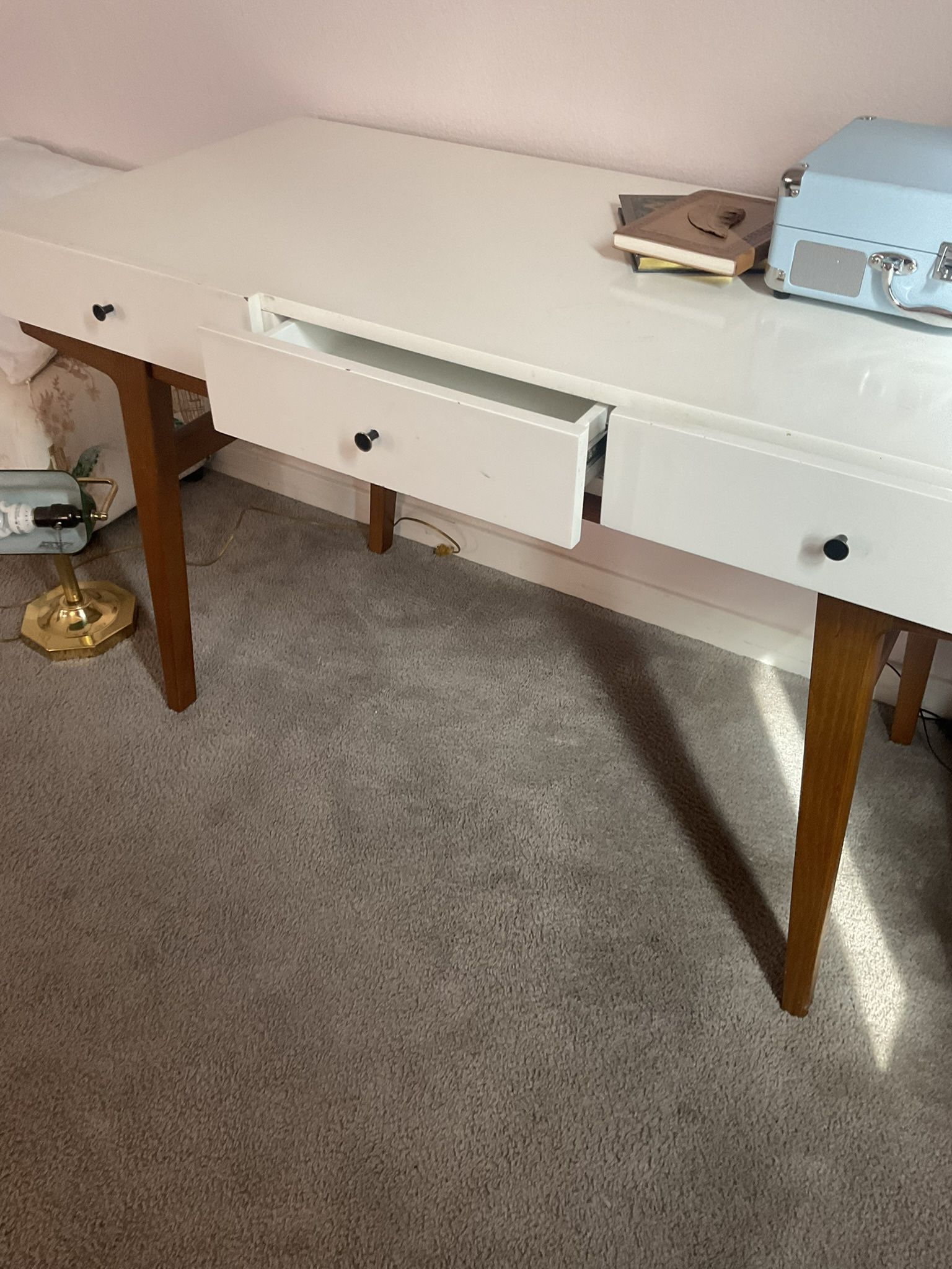 West Elm White Mid Century Desk 