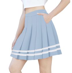 Girls Pleated Short Skirt Skort, light blue with stripes 13-14 years School