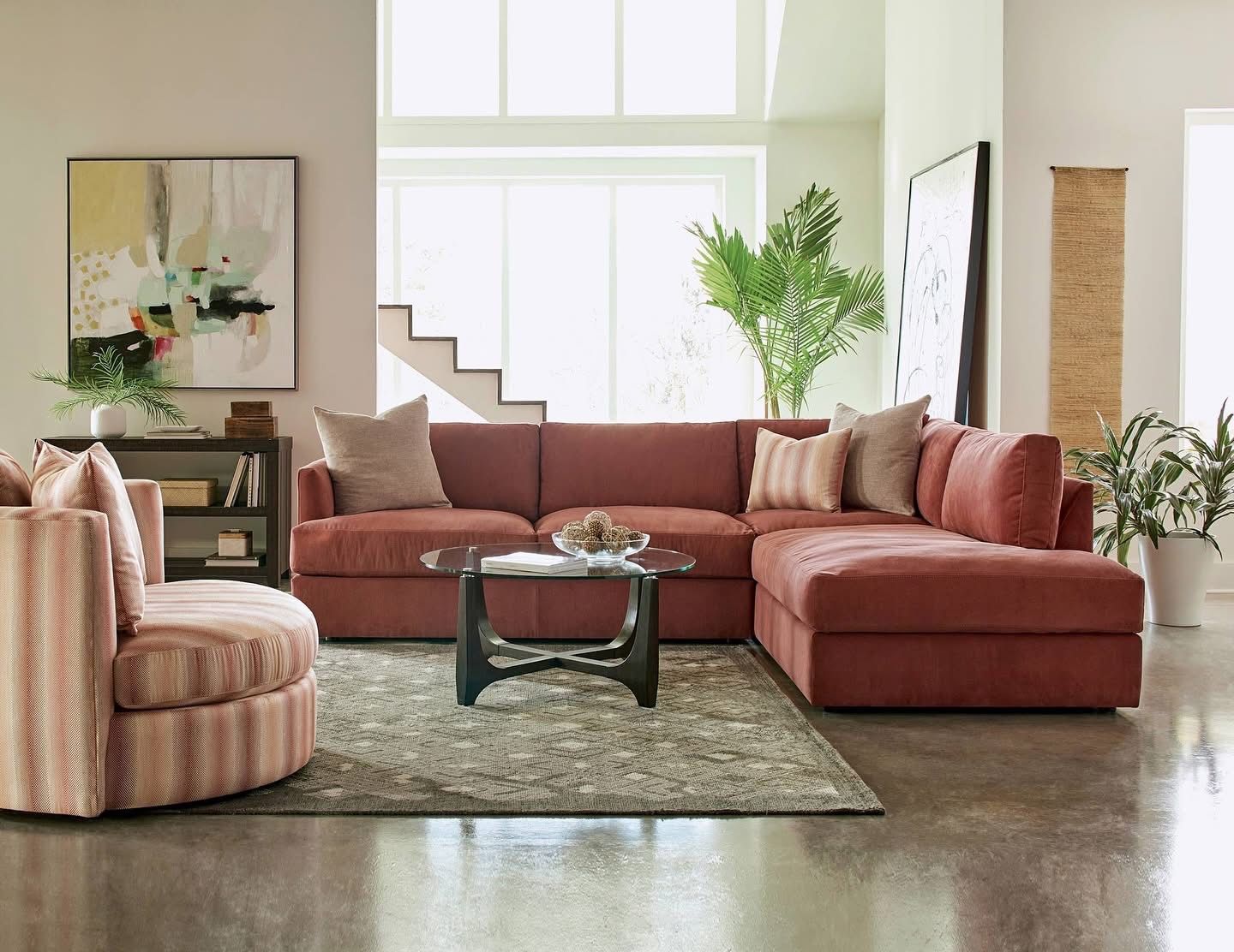 Sectional With Chaise. Orange Color