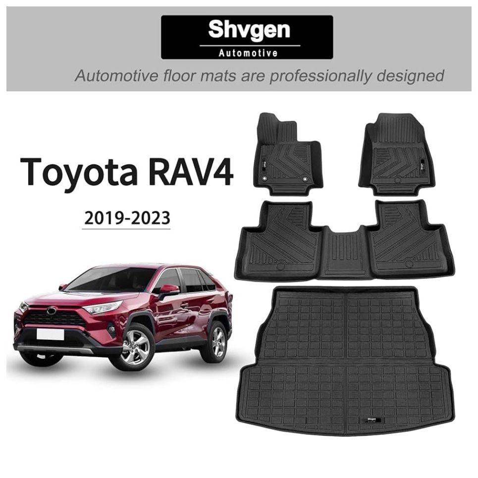 Car Floor Mats & Cargo Trunk Liners Set Compatible for 2019 2020 2021 2022 2023 2024 Toyota RAV4 All-Weather Rubber Mat Protection
