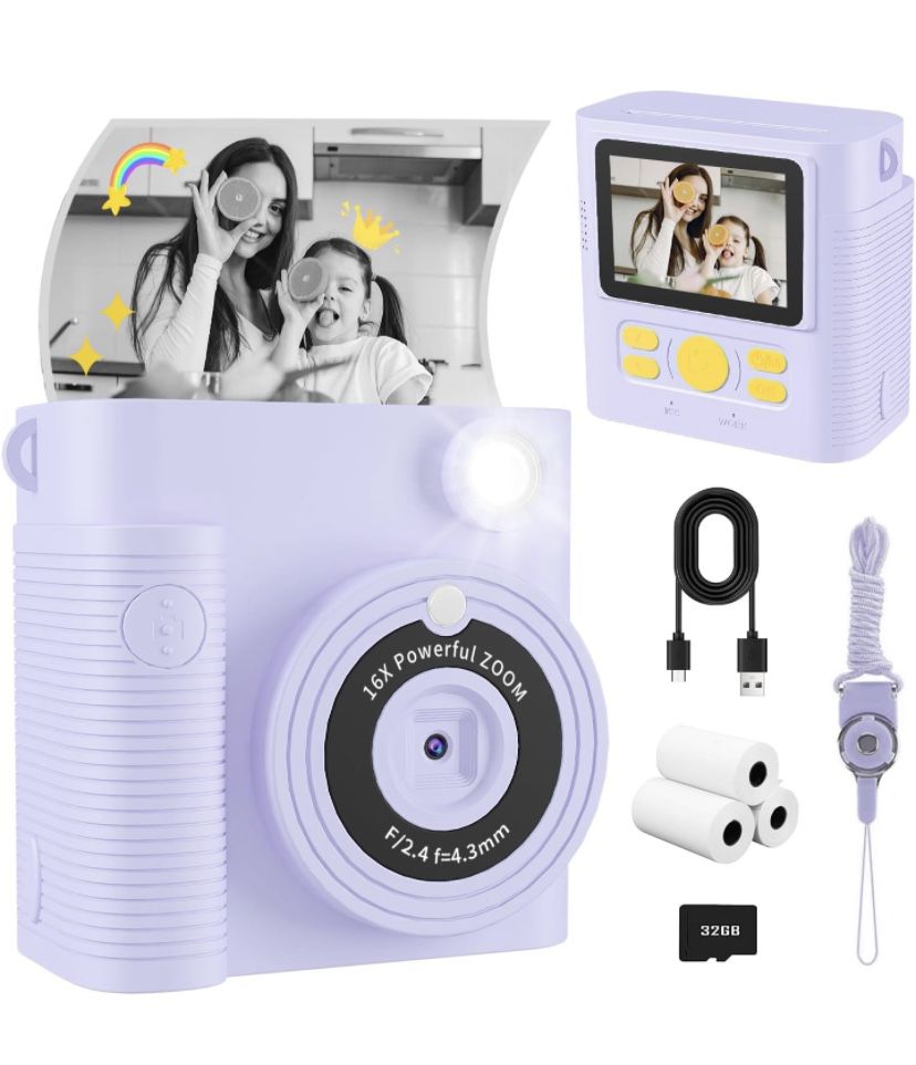 FKATEEN Kids Camera Instant Print, Christmas Birthday Gifts Girls Boys Aged 3-12, HD Digital Video Cameras Toddler, Instant Cameras for 3 4 5 6 7 8 9 