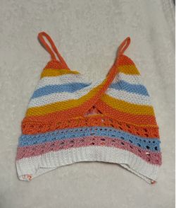 SHEIN Multi-Color Striped Crochet Lace-Up Knit Crop Top - Extra Small