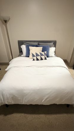 Queen Bed Frame – Gray Upholstered Headboard