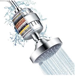 Shower Head and 15 Stage Shower Filter Combo, High Pressure 5 Spray Settings