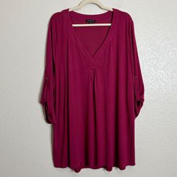 Lane Bryant Burgundy V-neck 3/4 Sleeves Tunic Top, Size 22/24