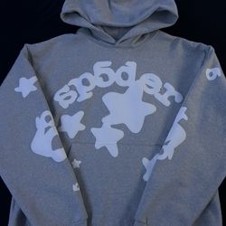 Sp5der Hoodie Grey N White 
