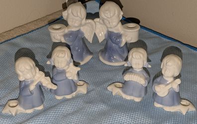 6 Vintage Porcelain Angel Candleholders