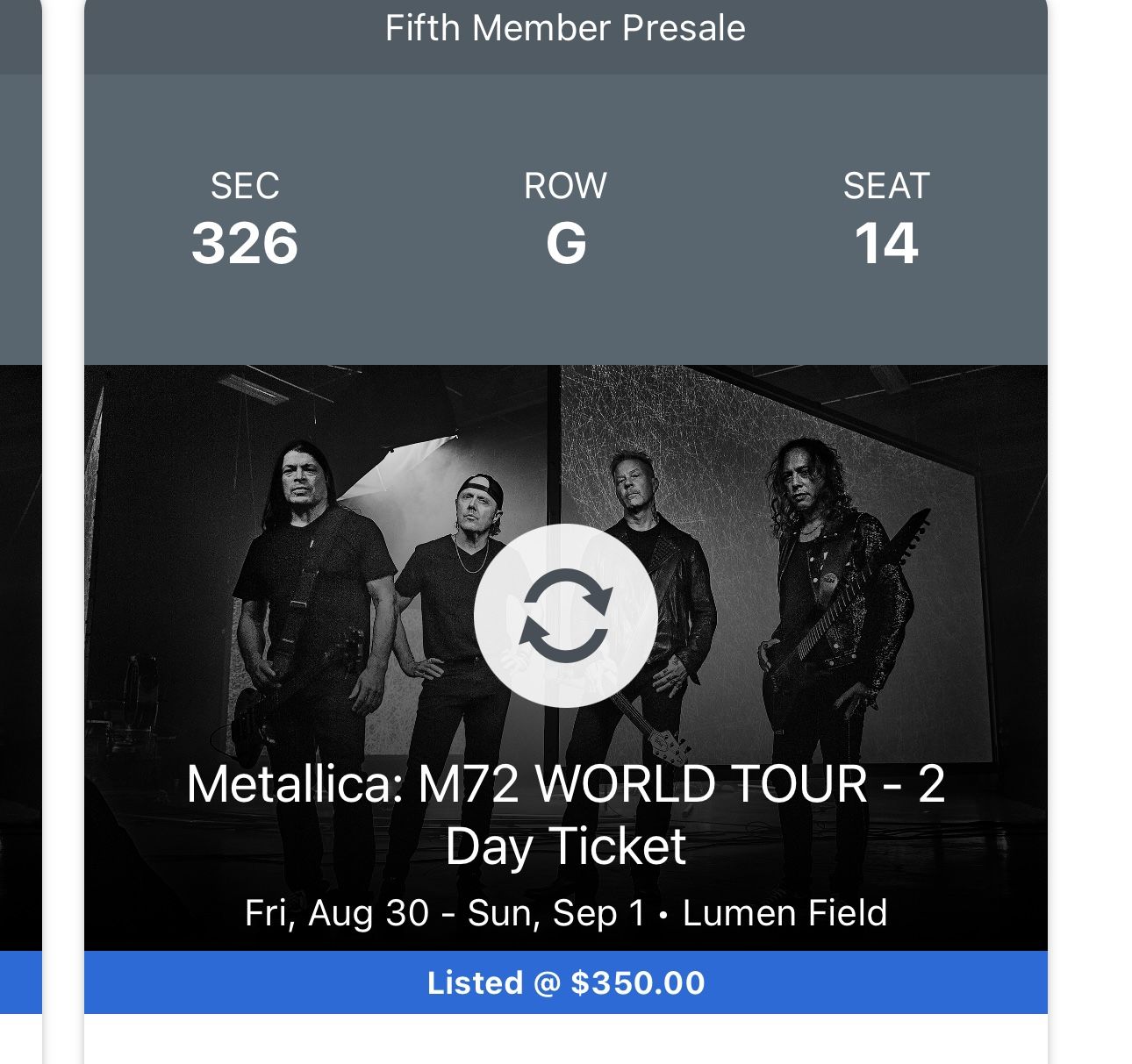 Selling Pair Of Metallica Tickets, Front Row Of Section.