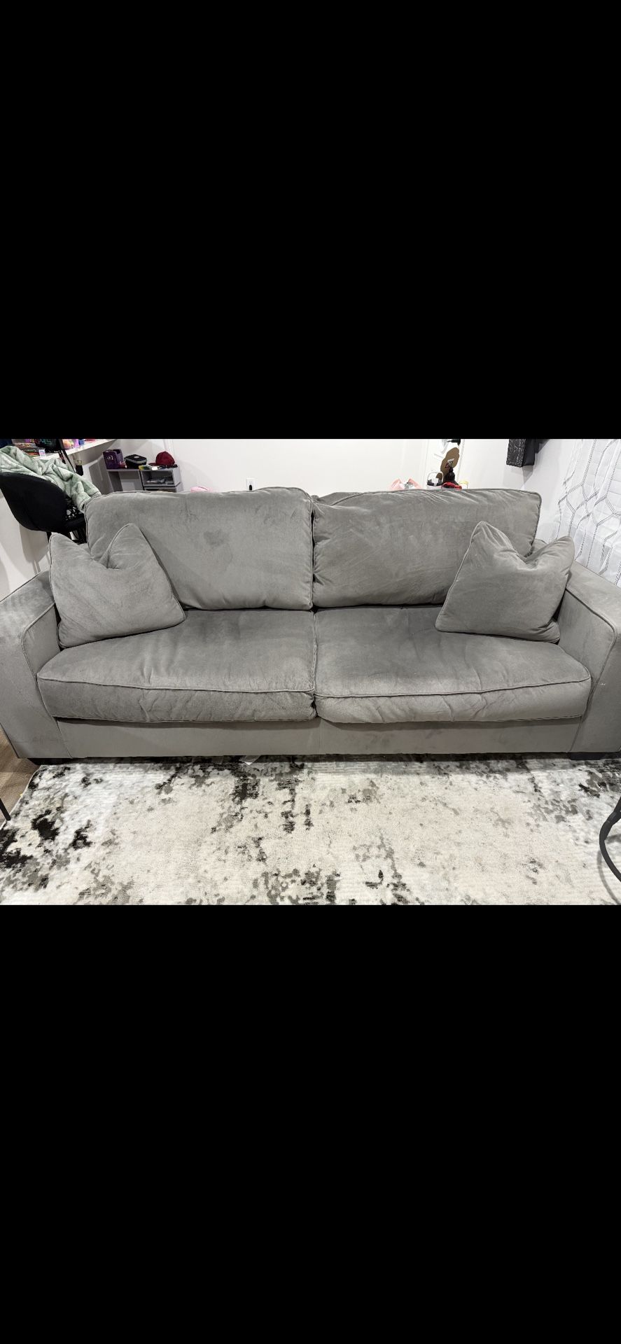 Grey Loveseat And Ottoman  Ashely Brand