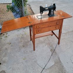 Vintage 1940's White Rotary Hide A Way Electric Sewing Machine In Wooden Cabinet