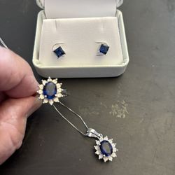 Sterling Silver Sapphire And Diamond Set