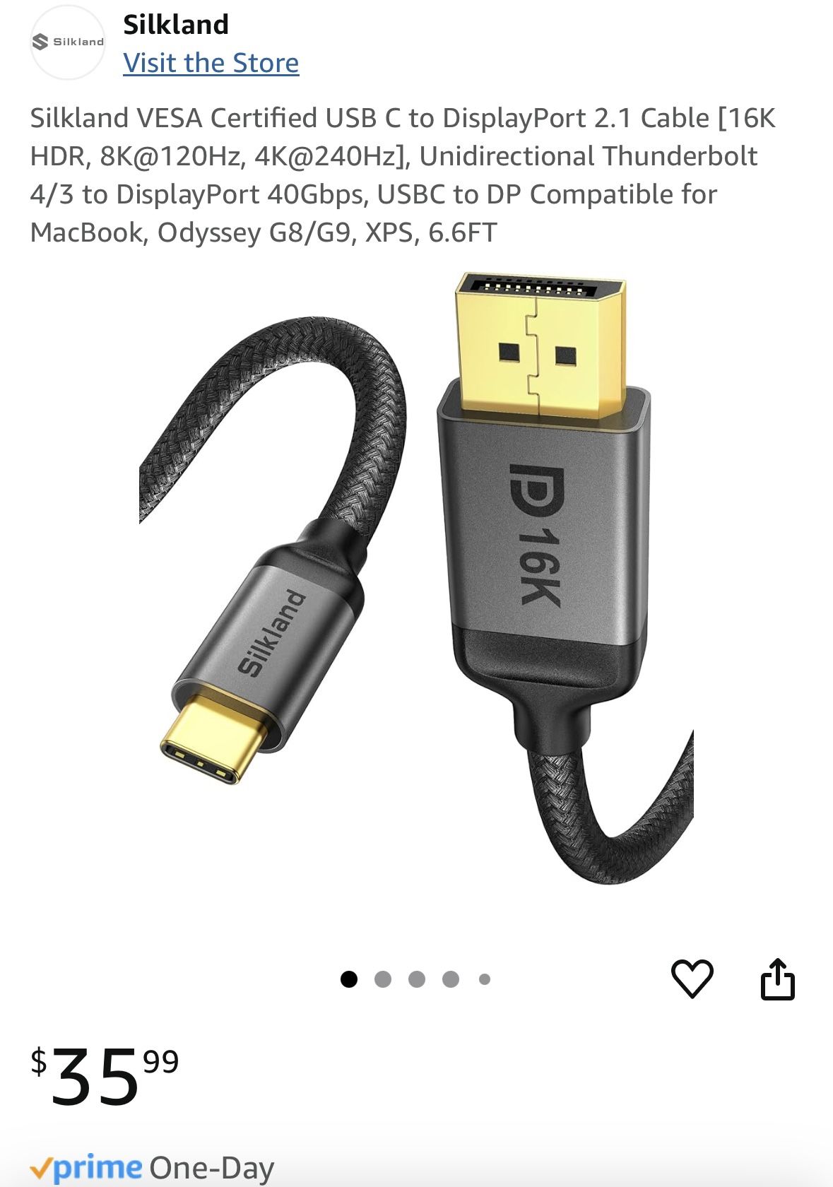 Silkland VESA Certified USB C to DisplayPort 2.1 Cable