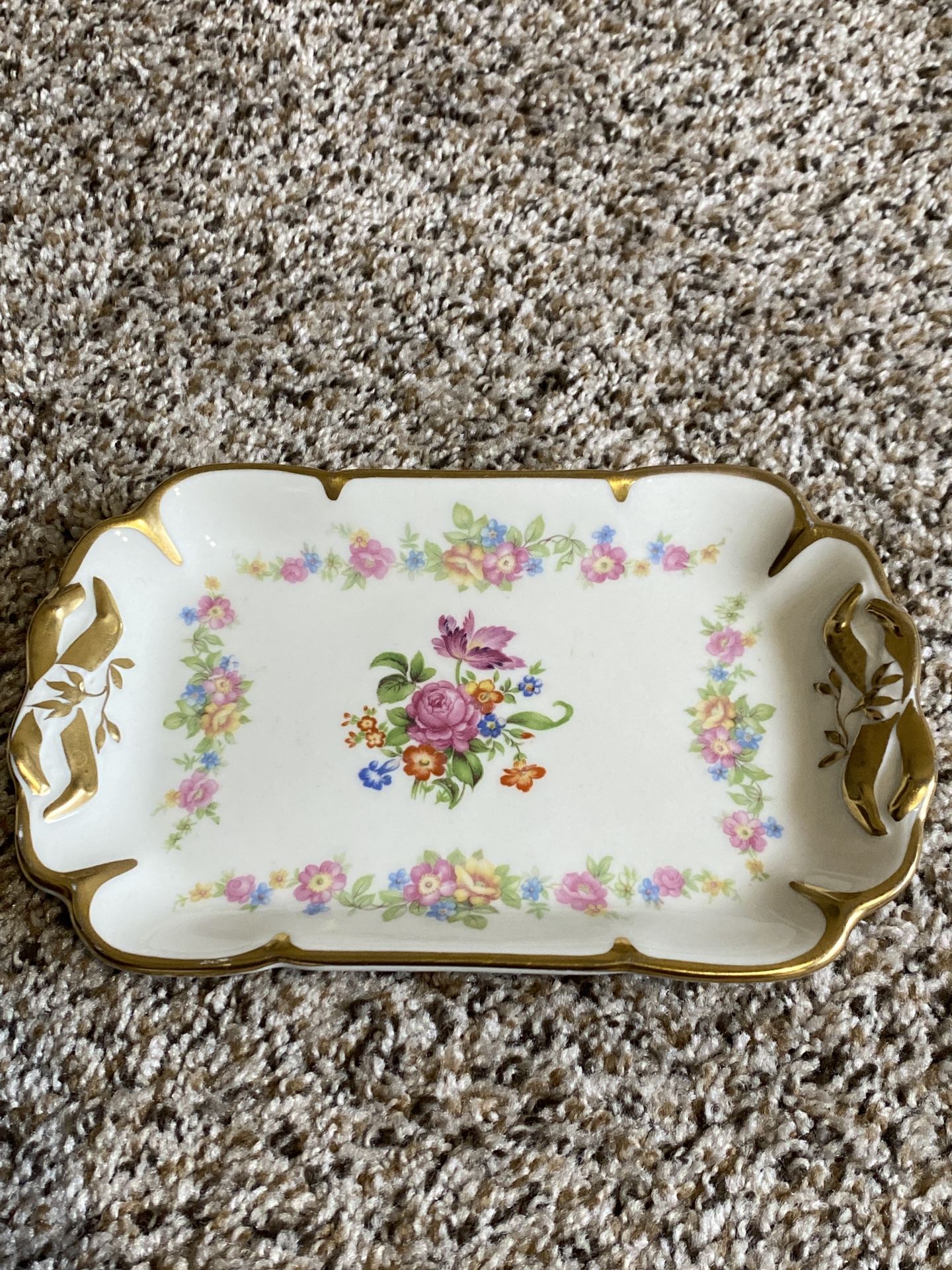 Fine Concorde China Vtg White Floral Design Gold Gilding Tray