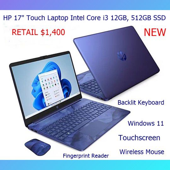 New HP 17" Touch Laptop Intel Core i3 12GB, 512GB SSD