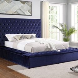 Brand New Blue Queen Size Storage Platform Bed Frame 