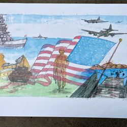 World War 11 R. Haskings Watercolor Print