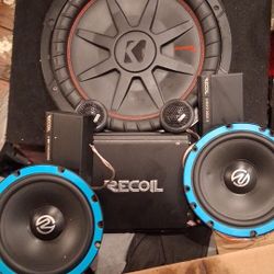 12 Ince Kicker Comp/recoil Door Speakers With Tweeters /recoil Amp /and 2 Crossovers