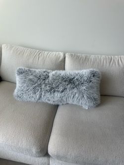 Gray Faux Fur Lumbar Throw Pillow
