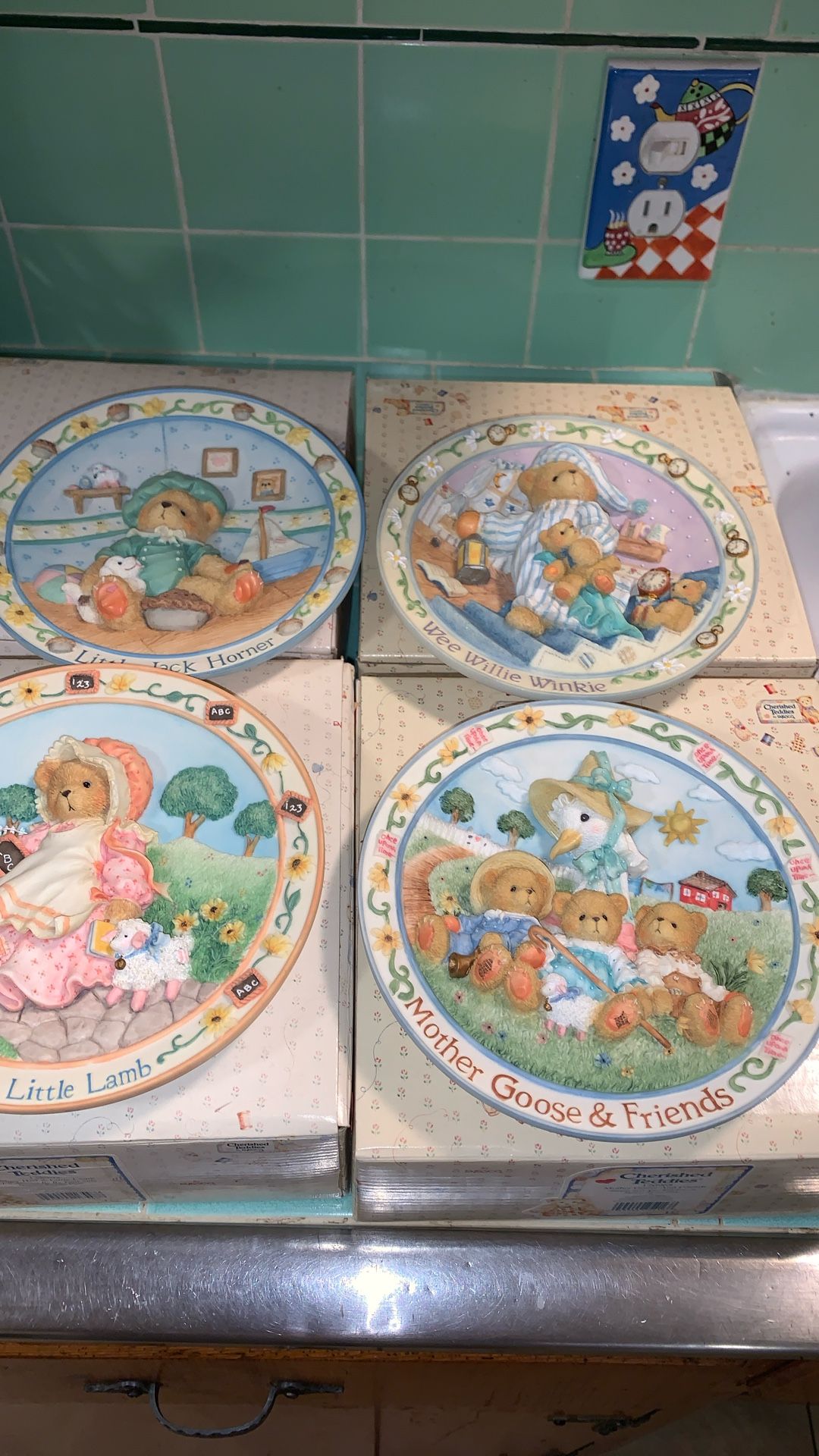 Cherished Teddies Set Of 4 Plates. 6 1/2” Pl