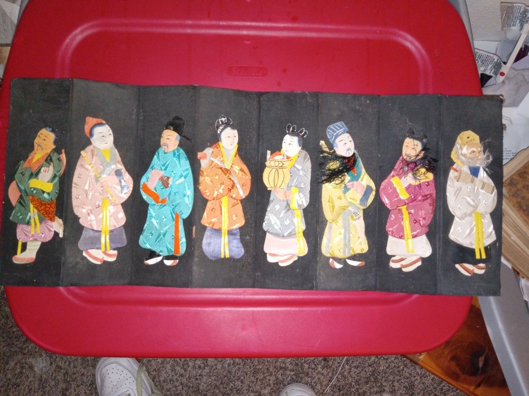 Antique Cineese Imortal Silk And Paper Dolls Set Of 8
