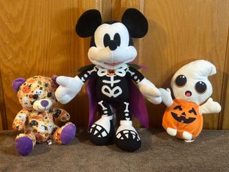 Halloween Plush Lot — Disney Skeleton Mickey, A&A Global Teddy Bear & Ghost