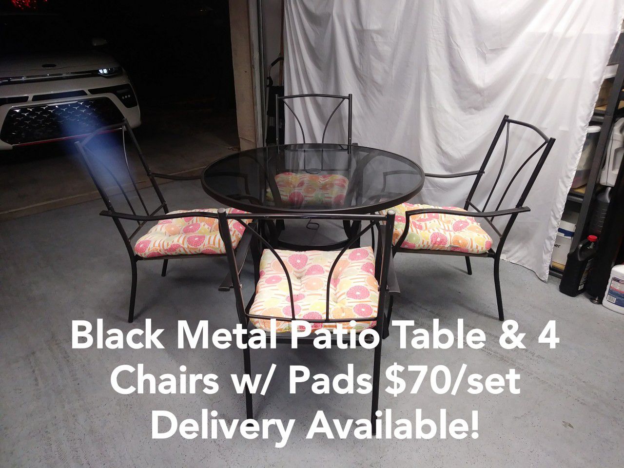 Black Metal Patio Outdoor Table & 4 Chairs w/ Pads