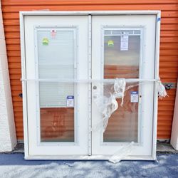 JELD-WEN F-3500 72-in x 80-in x 4-9/16-in Jamb Primed Fiberglass Right-hand outswing French Patio Doo...