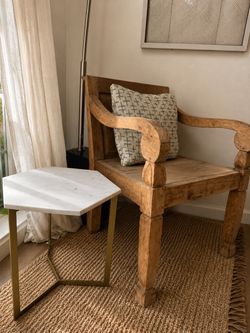 West Elm marble and antique brass side tables