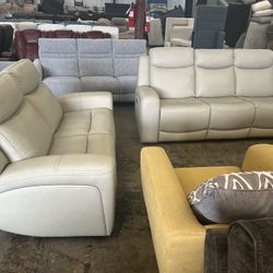 Leather Beige Sofa And Love Seat 