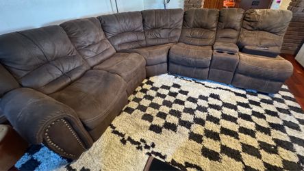 Brown Sectional Modular Reclining Sofa with USB Ports